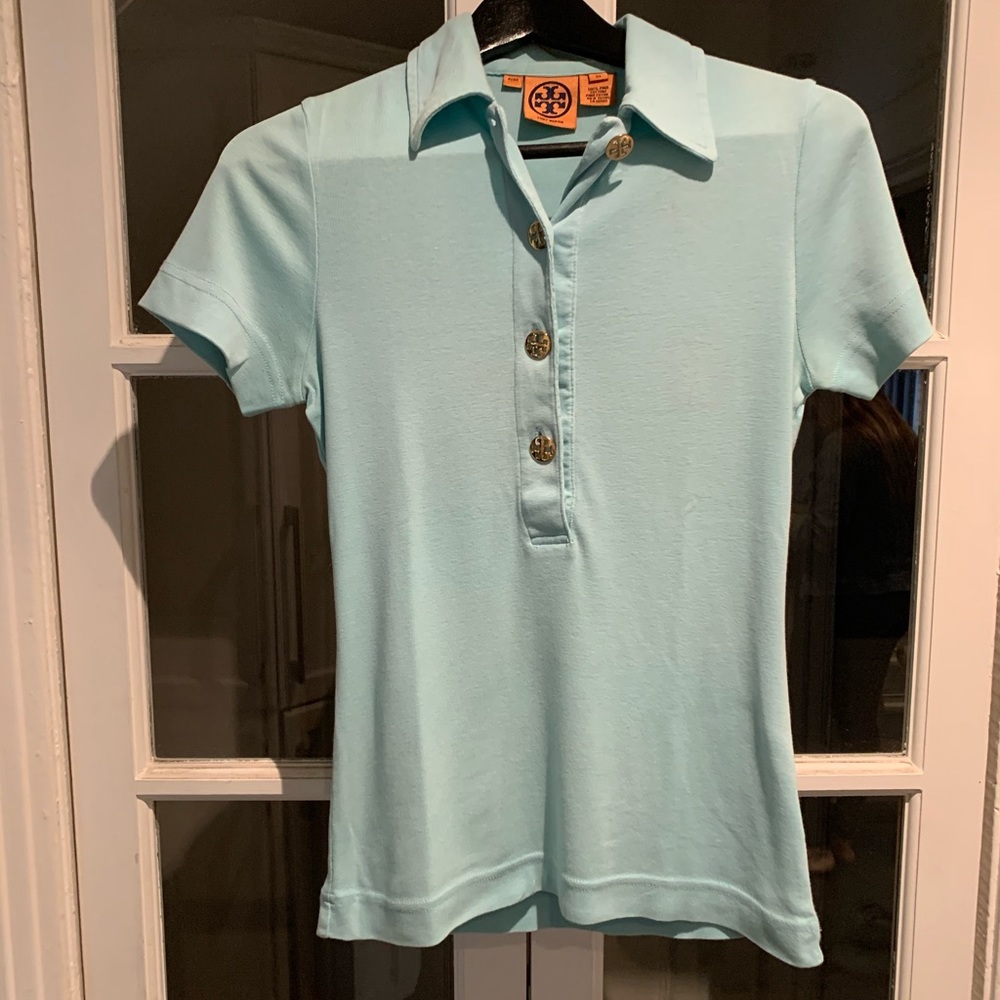 Tory Burch short sleeve light blue top. Size XS